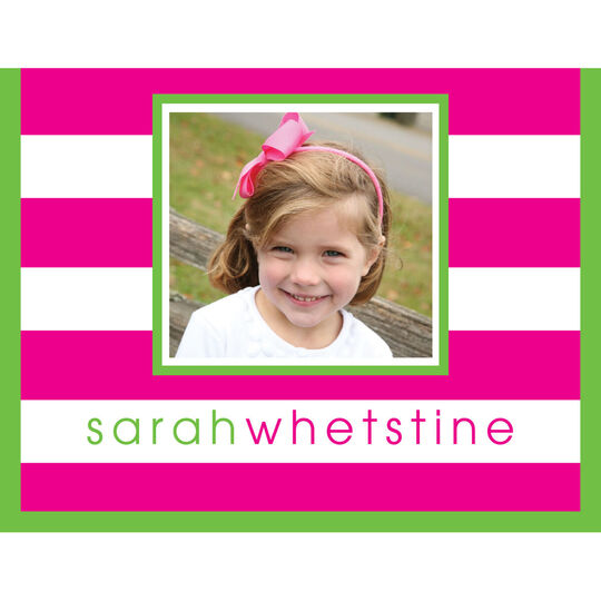 Hot Pink Preppy Stripe Photo Folded Note Cards